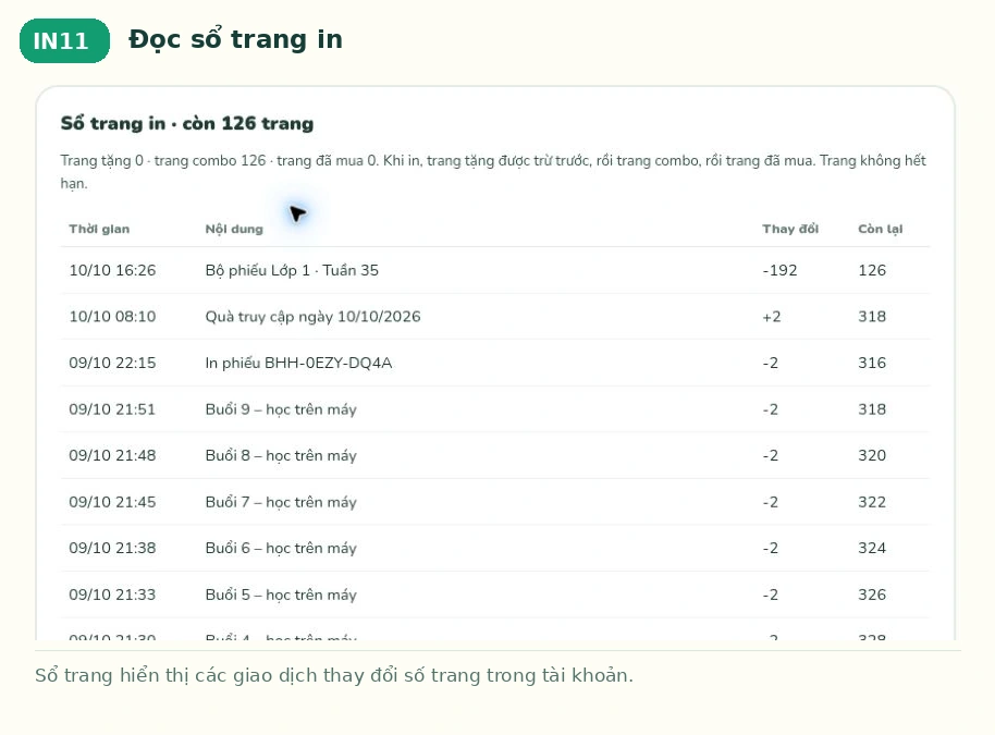 Đọc sổ trang in trên Bé Ham Học